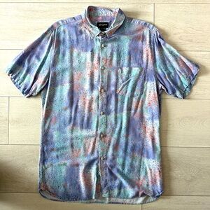 Mens Barney Cools Splatter Printed Short Sleeve Button Up Shirt size Small